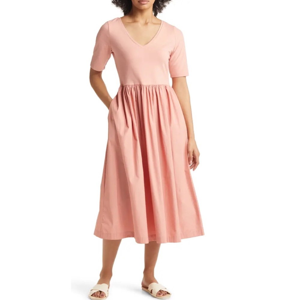 NORDSTROM Mixed Media V-Neck Midi Dress🍄